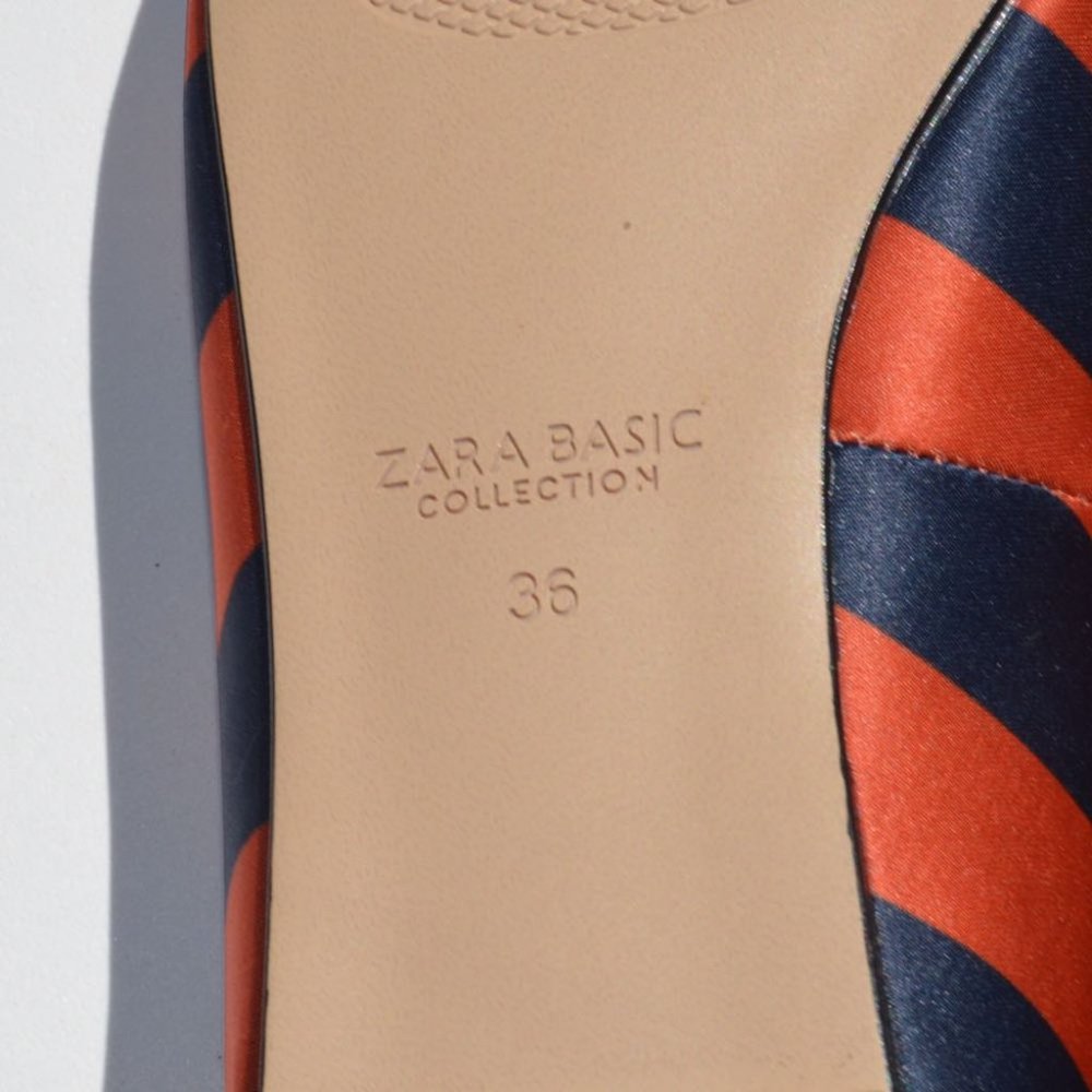 3/$25 Zara pointed toe flats orange & navy stripes - Picture 3 of 4
